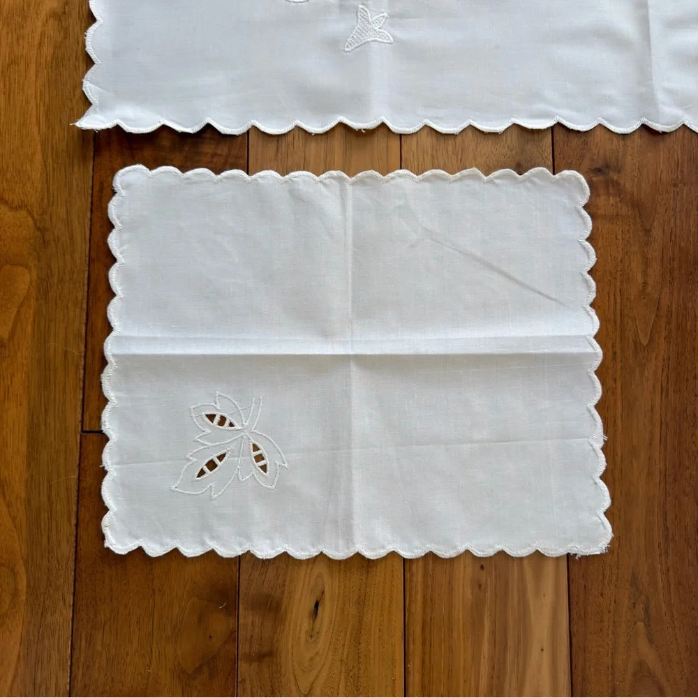 Vintage Hand-Embroidered Cutwork Tablecloth + 2 Napkins – White on White